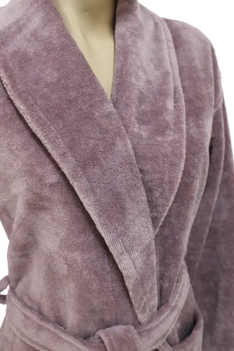 Lila Kadın/Erkek Unısex Şalyaka Bornoz Tek Parça-lila - 5