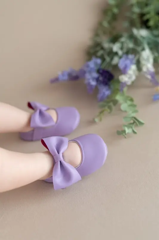 Lila Kız Bebek Suni Deri Fiyonklu Babet Patik Ilk Adım Ayakkabısı - Lila - FIRST STEP