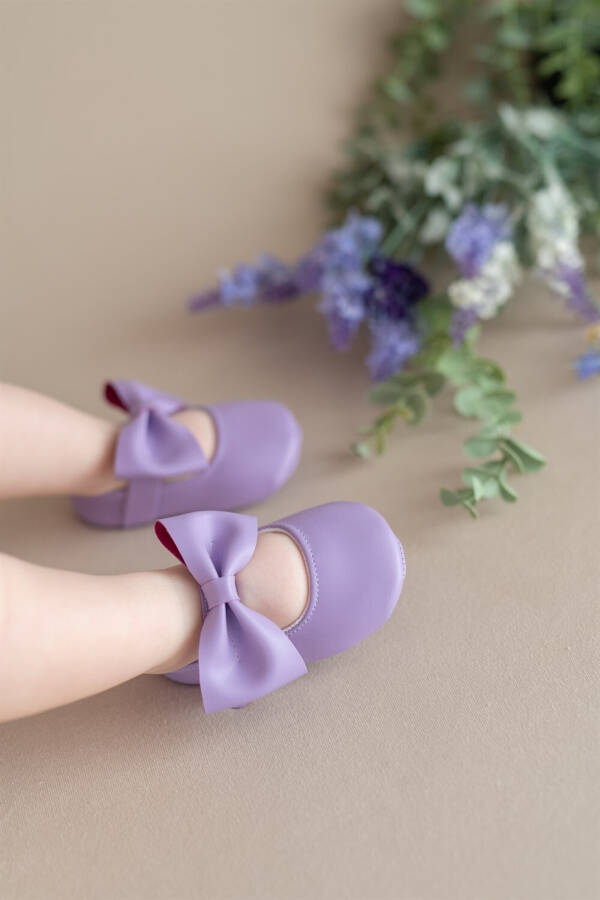 Lila Kız Bebek Suni Deri Fiyonklu Babet Patik Ilk Adım Ayakkabısı-Lila - 7