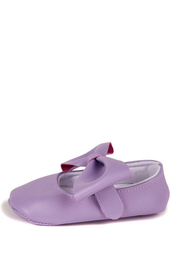 Lila Kız Bebek Suni Deri Fiyonklu Babet Patik Ilk Adım Ayakkabısı-Lila - 10