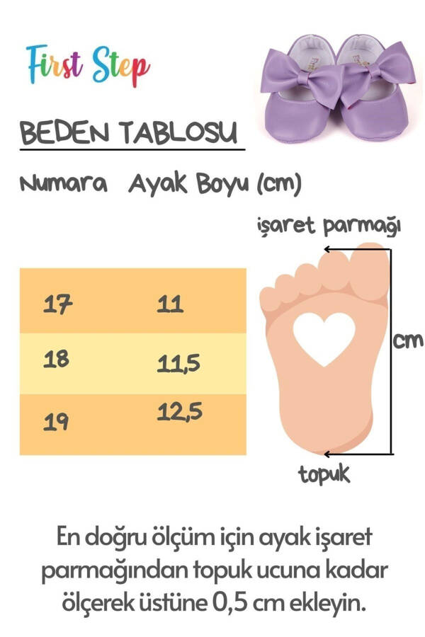 Lila Kız Bebek Suni Deri Fiyonklu Babet Patik Ilk Adım Ayakkabısı-Lila - 6