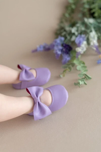 Lila Kız Bebek Suni Deri Fiyonklu Babet Patik Ilk Adım Ayakkabısı-Lila - Modazone