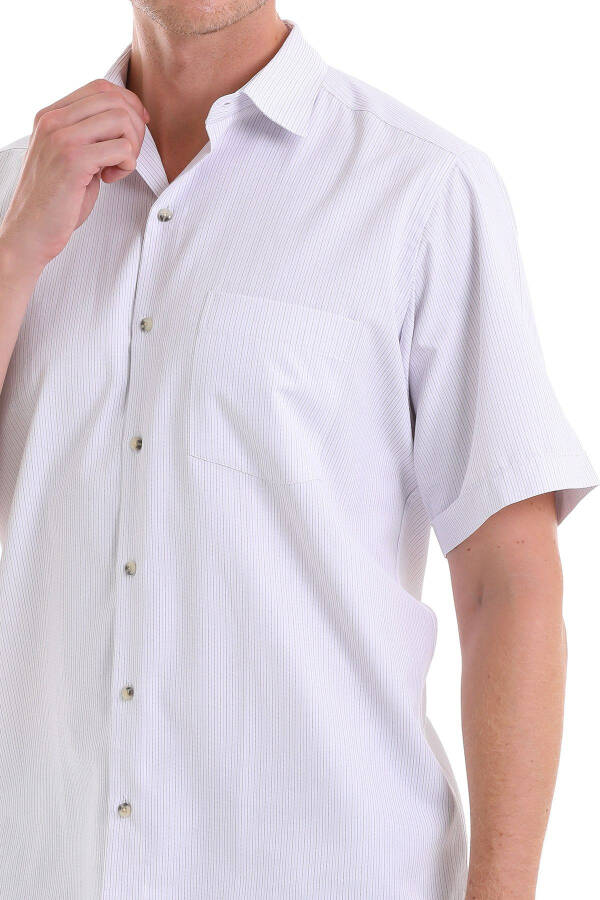 Lila Klassik Fit Chiziqli Paxtali Slim Yoqa Qisqa Qol - 6