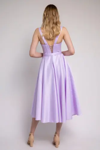 Lila Midi Boy Saten Gece ve Balo Elbisesi - Lila - LENTA MODA (1)