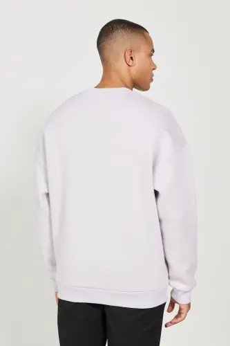 Lila Oversize Fit Bol Kesim Pamuklu Içi Polarlı 3 Iplik Bisiklet Yaka Sweatshirt - Lila - 5