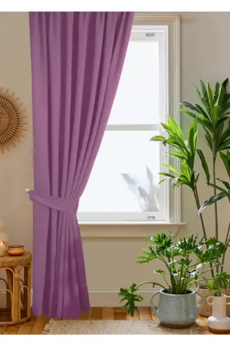 Lila Petek Kadife Dokulu Fon Perde 140x260 Düz Dikişli Ekstrafor Büzgü - Lila - 9