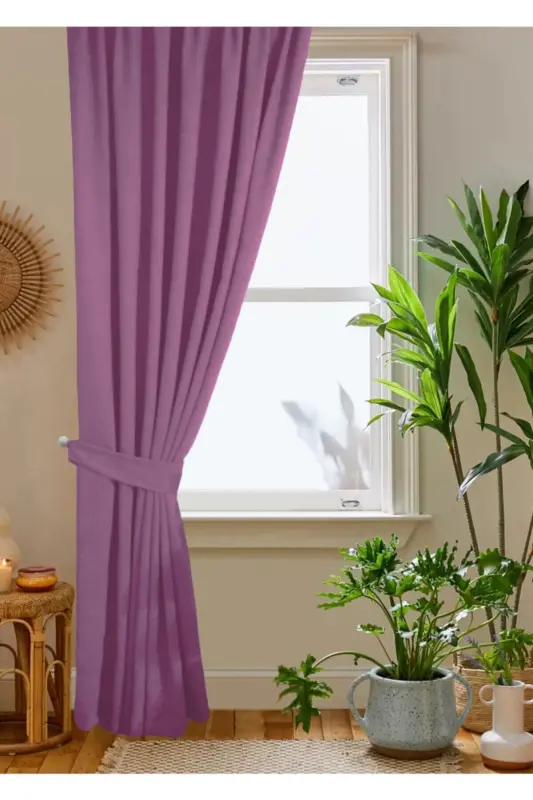 Lila Petek Kadife Dokulu Fon Perde 140x260 Düz Dikişli Ekstrafor Büzgü - Lila - 4