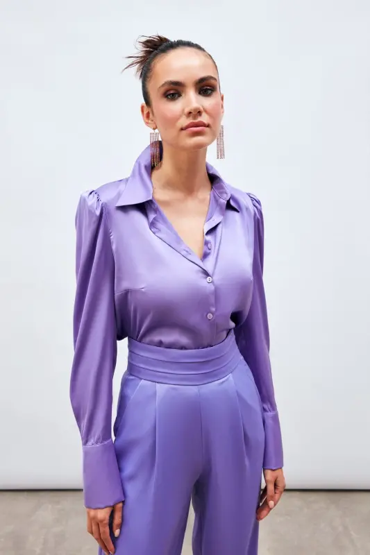 Lila Rangli Atlas Ko'ylak - 1