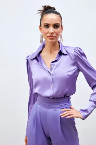 Lila Rangli Atlas Ko'ylak - SATEEN (1)