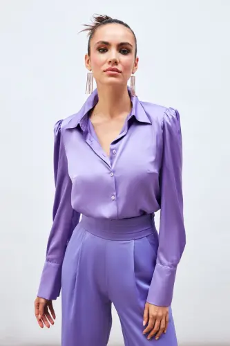Lila Rangli Atlas Ko'ylak - 3