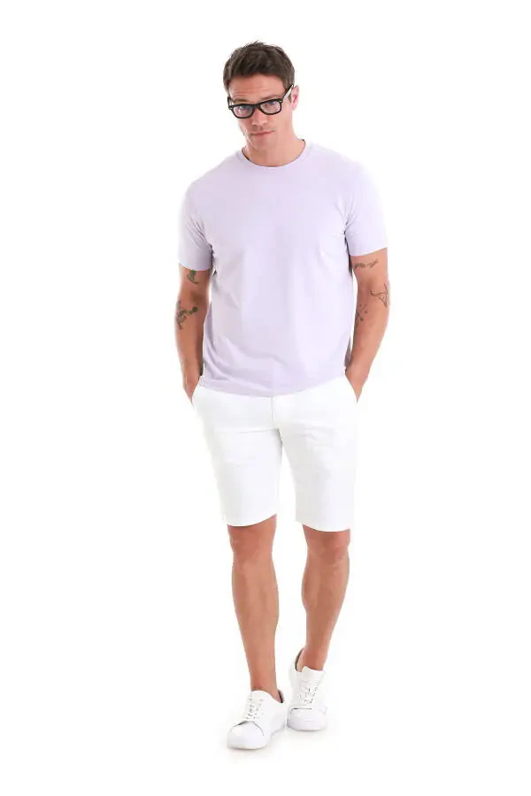 Lila Regular Fit Düz Bisiklet Yaka Pamuklu Triko T - 2