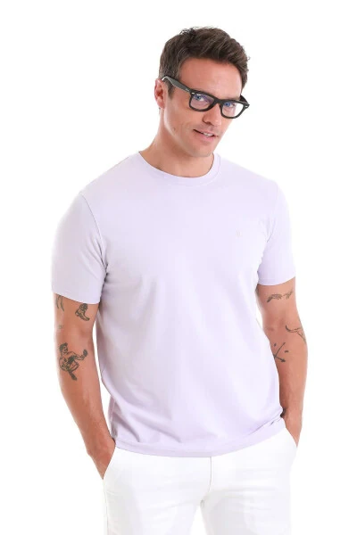 Lila Regular Fit Düz Bisiklet Yaka Pamuklu Triko T - 3