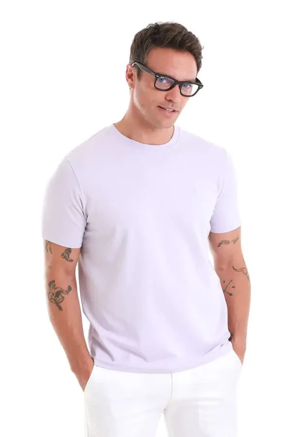 Lila Regular Fit Düz Bisiklet Yaka Pamuklu Triko T - 3