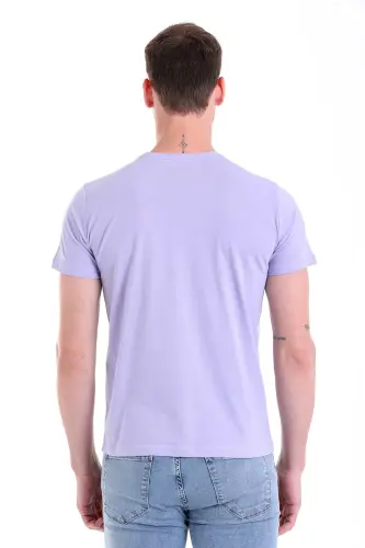 Lila Regular Fit Düz 100% Pamuk Bisiklet Yaka Tişört - Lila - 6