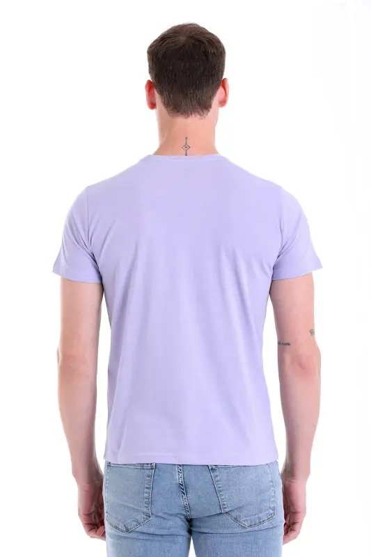 Lila Regular Fit Düz 100% Pamuk Bisiklet Yaka Tişört - Lila - 6