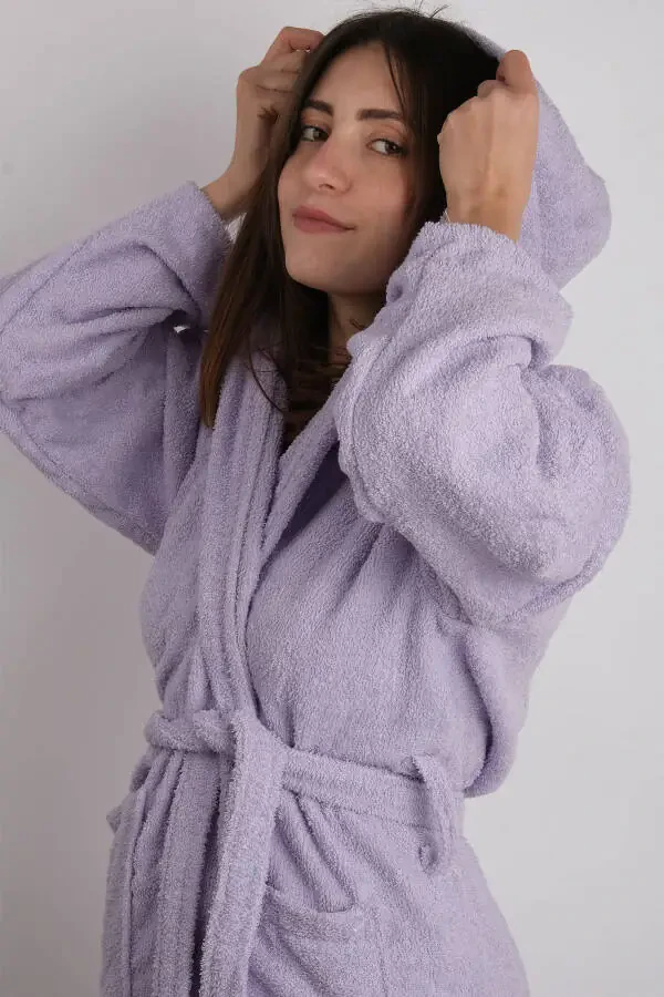 Lila Renkli AVS Bukle Kapüşonlu Model Bornoz (S-M-L-XL-2XL-3XL-4XL) Büyük ve Battal Beden-Lila - 2