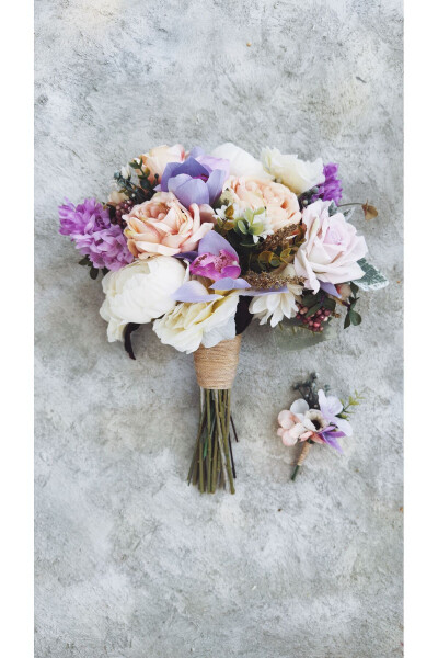 Lila White Salmon Tones Artificial Peony Orchid Rose Bridal Bouquet Wedding Flower - MORI ATÖLYE