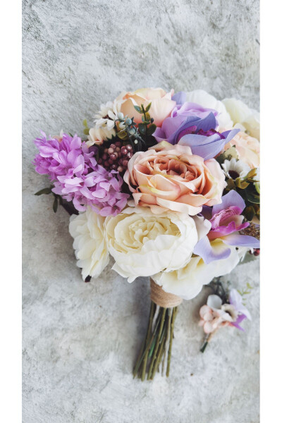 Lila White Salmon Tones Artificial Peony Orchid Rose Bridal Bouquet Wedding Flower - MORI ATÖLYE (1)