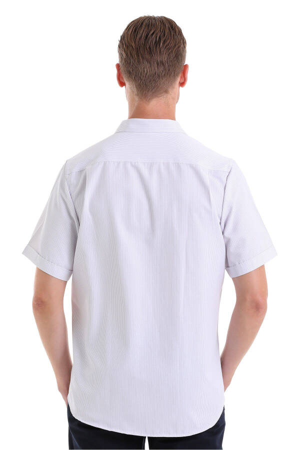 Lilac Classic Fit Striped Cotton Slim Collar Short Sleeve - 3