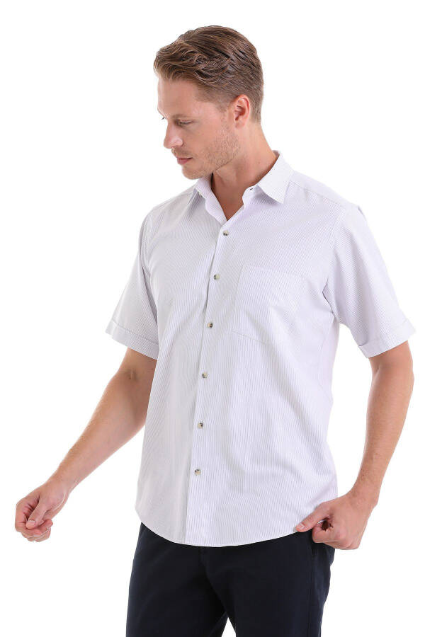 Lilac Classic Fit Striped Cotton Slim Collar Short Sleeve - 5