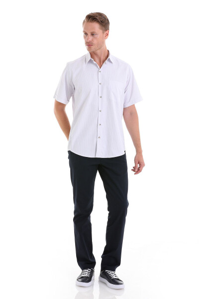 Lilac Classic Fit Striped Cotton Slim Collar Short Sleeve - HATEMOĞLU (1)