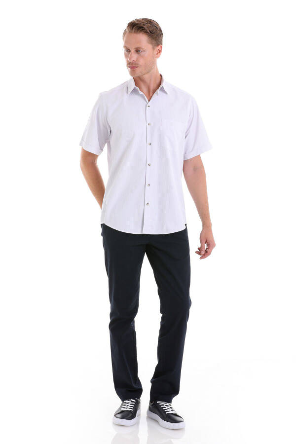 Lilac Classic Fit Striped Cotton Slim Collar Short Sleeve - 2