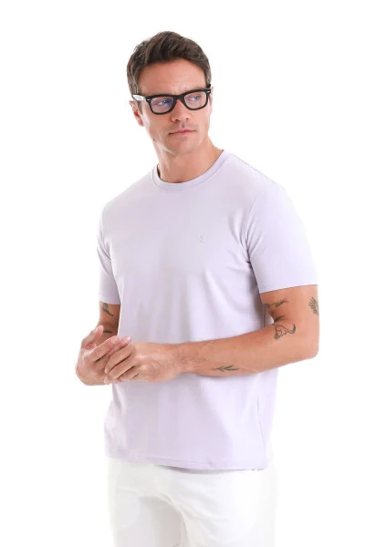 Lilac Regular Fit Plain Crew Neck Cotton Knit T-Shirt - 6