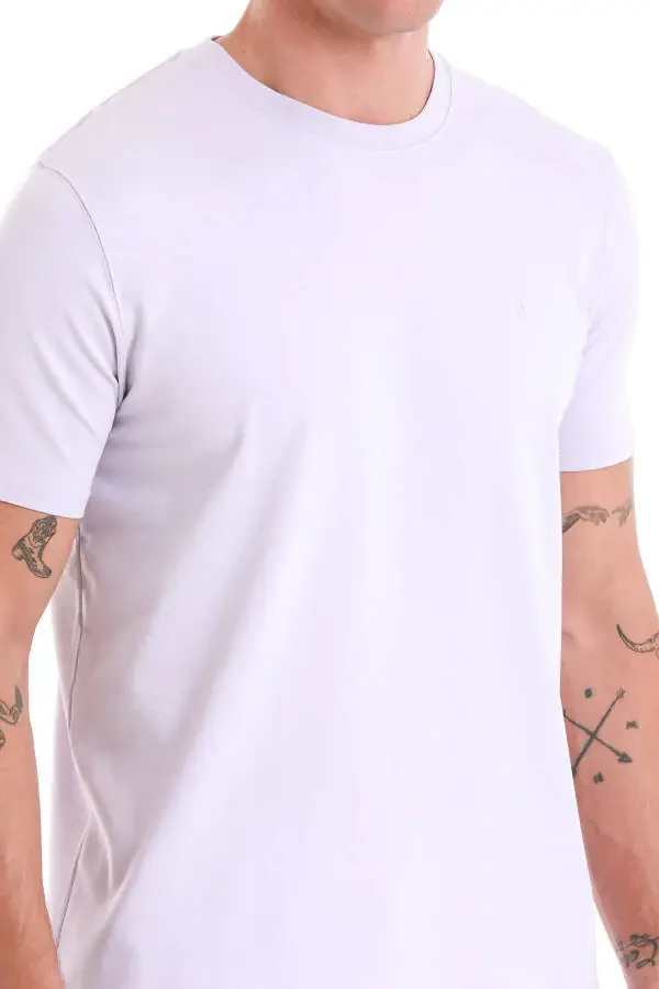 Lilac Regular Fit Plain Crew Neck Cotton Knit T-Shirt - 7