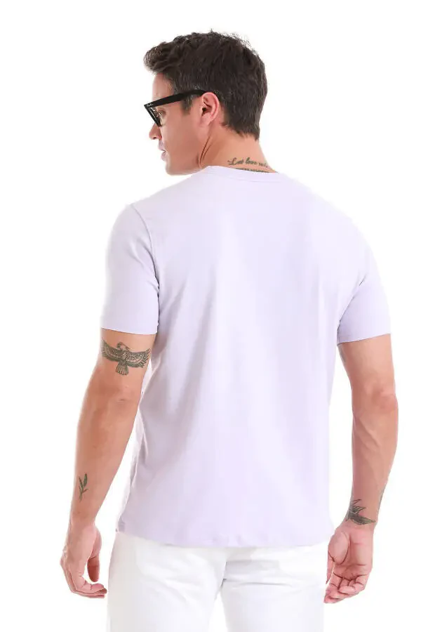 Lilac Regular Fit Plain Crew Neck Cotton Knit T-Shirt - 8
