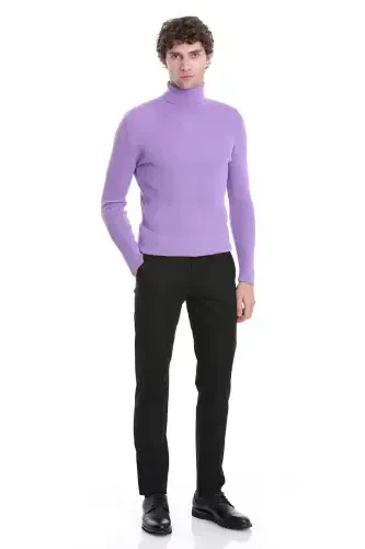 Lilac Slim Fit Ribbed Turtleneck Wool Knit Sweater - HATEMOĞLU (1)