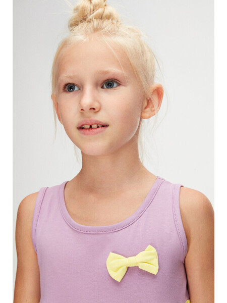 Lilac White Girl Kids Colorful Shirred Strap Dress-Lilac - 3