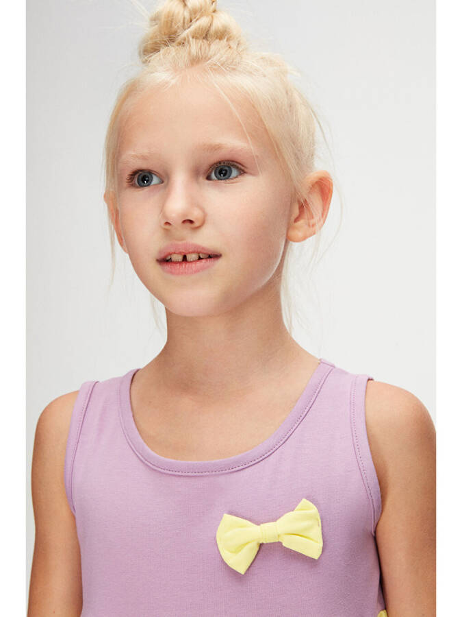 Lilac White Girl Kids Colorful Shirred Strap Dress-Lilac - 3