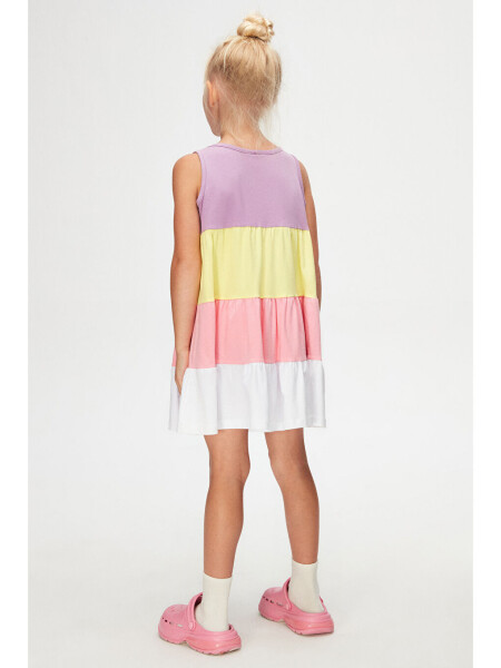 Lilac White Girl Kids Colorful Shirred Strap Dress-Lilac - 4