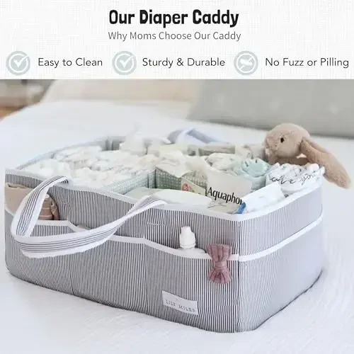 Lily Miles Baby Diaper Caddy - Go'dak o'g'il yoki qiz bola uchun organiser sumkasi - Go'dak dush savatchasi - Bolalar xonasi uchun kerakli narsalar - Ro'yxatga olish sevimlilari - Yangi tug'ilgan chaqaloq uchun Caddie avtomobil sayohati - Kulrang/yalpiz, juda katta - 2