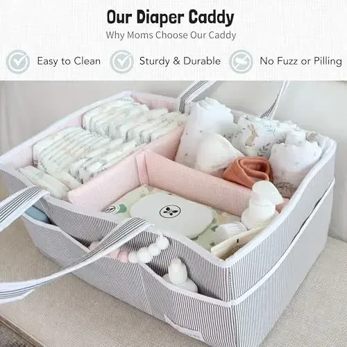 Lily Miles Baby Diaper Caddy - Go'dak uchun tashkilotchi sumkasi - Go'dak dush uchun savat - Bolalar xonasining kerakli narsalari - Ro'yxatga olish sevimlilari - Yangi tug'ilgan chaqaloq Caddie mashinada sayohat qilish - Kulrang/qizg'ish, juda katta - 2