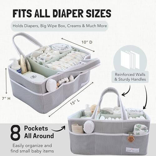 Lily Miles Baby Diaper Caddy - Large Organizer Tote Bag for Baby essentials Boy or Girl - Baby Shower Basket - Nursery Must Haves - Registry Favorites - Newborn Caddie Car Travel - 8