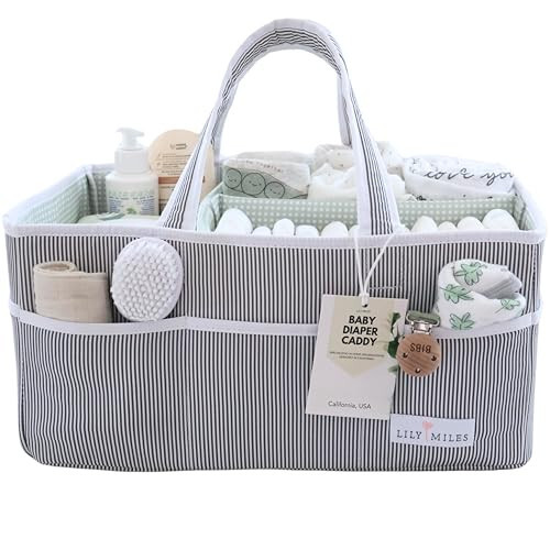 Lily Miles Baby Diaper Caddy - Large Organizer Tote Bag for Baby essentials Boy or Girl - Baby Shower Basket - Nursery Must Haves - Registry Favorites - Newborn Caddie Car Travel - 4