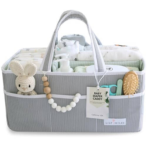 Lily Miles Baby Diaper Caddy - Large Organizer Tote Bag for Baby essentials Boy or Girl - Baby Shower Basket - Nursery Must Haves - Registry Favorites - Newborn Caddie Car Travel - 3