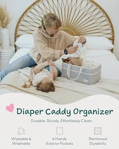 Lily Miles Baby Diaper Caddy - Large Organizer Tote Bag for Baby essentials Boy or Girl - Baby Shower Basket - Nursery Must Haves - Registry Favorites - Newborn Caddie Car Travel 