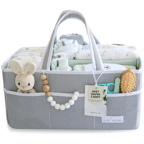 Lily Miles Baby Diaper Caddy - Large Organizer Tote Bag for Baby essentials Boy or Girl - Baby Shower Basket - Nursery Must Haves - Registry Favorites - Newborn Caddie Car Travel - 6