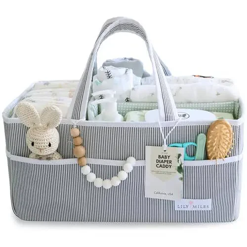 Lily Miles Baby Diaper Caddy - Large Organizer Tote Bag for Baby essentials Boy or Girl - Baby Shower Basket - Nursery Must Haves - Registry Favorites - Newborn Caddie Car Travel - 6