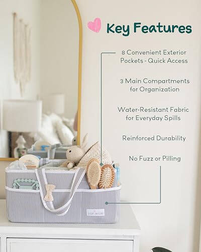 Lily Miles Baby Diaper Caddy - Large Organizer Tote Bag for Baby essentials Boy or Girl - Baby Shower Basket - Nursery Must Haves - Registry Favorites - Newborn Caddie Car Travel - 4