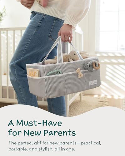 Lily Miles Baby Diaper Caddy - Large Organizer Tote Bag for Baby essentials Boy or Girl - Baby Shower Basket - Nursery Must Haves - Registry Favorites - Newborn Caddie Car Travel - 5