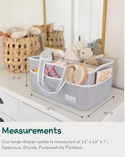 Lily Miles Baby Diaper Caddy Organizer, Baby Shower Basket for Newborn Boys or Girls, Nursery Must Haves for New Mom, Registry Favorites, Large Storage Tote for Changing Table or Car, Gray - 4