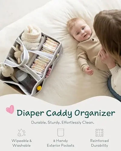 Lily Miles Baby Diaper Caddy Organizer, Baby Shower Basket for Newborn Boys or Girls, Nursery Must Haves for New Mom, Registry Favorites, Large Storage Tote for Changing Table or Car, Gray - LILY (1)