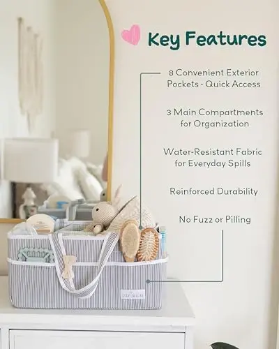 Lily Miles Baby Diaper Caddy Organizer, Baby Shower Basket for Newborn Boys or Girls, Nursery Must Haves for New Mom, Registry Favorites, Large Storage Tote for Changing Table or Car, Gray - 5