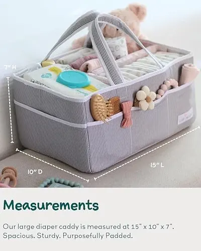 Lily Miles Baby Diaper Caddy Organizer, Girl Nursery Storage Basket with 8 Pockets, Baby Organizer and Storage, Easy-to-Clean Fabric, Large, Pink Blush - 4