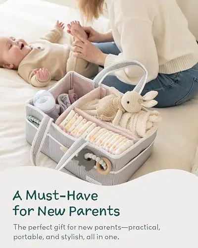 Lily Miles Baby Diaper Caddy Organizer, Girl Nursery Storage Basket with 8 Pockets, Baby Organizer and Storage, Easy-to-Clean Fabric, Large, Pink Blush - 5