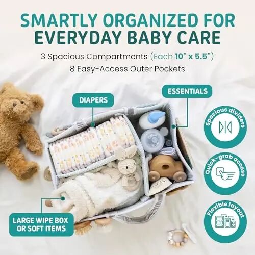 Lily Miles Baby Diaper Caddy Organizer - Large Tote Bag for Newborn essentials Boy or Girl - Baby Shower Basket - Nursery Must Haves - Registry Favorites - Newborn Caddie Car Organizer (Pack of 2) - 4