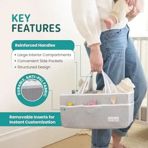 Lily Miles Baby Diaper Caddy Organizer - Large Tote Bag for Newborn essentials Boy or Girl - Baby Shower Basket - Nursery Must Haves - Registry Favorites - Newborn Caddie Car Organizer (Pack of 2) - 5